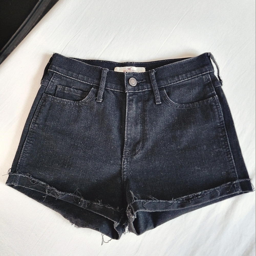 Hollister Black Denim Cut Off Jean Shorts size 1
